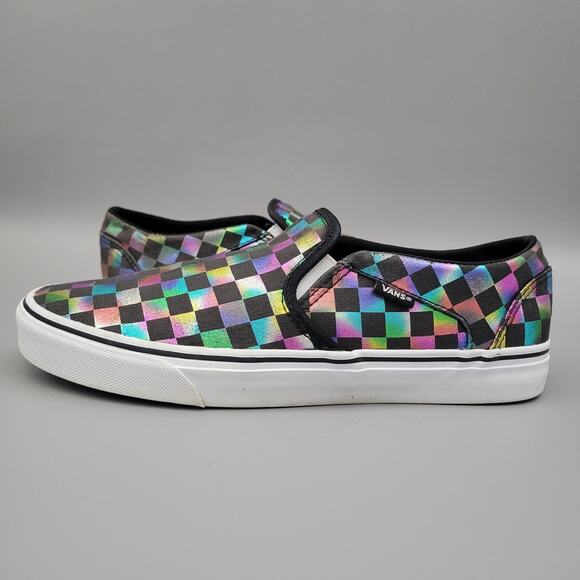 Vans Checkerboard Slip On Womens Shoes Size 11 Black Iridescent - Picture 2 of 10